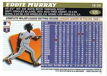 1996 Topps #125 Eddie Murray Back