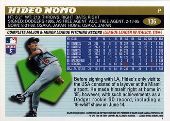 1996 Topps #136 Hideo Nomo Back