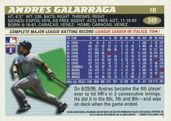 1996 Topps #249 Andres Galarraga Back
