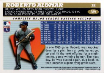 1996 Topps #289 Roberto Alomar Back