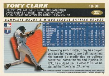 1996 Topps #337 Tony Clark Back
