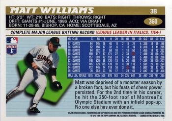 1996 Topps #360 Matt Williams Back