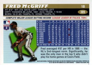 1996 Topps #389 Fred McGriff Back
