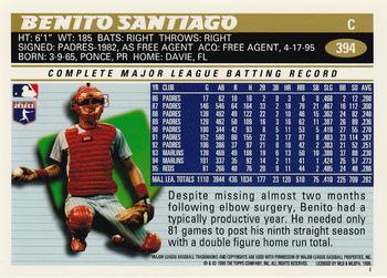 1996 Topps #394 Benito Santiago Back