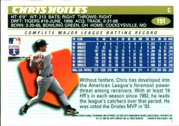 1996 Topps #191 Chris Hoiles Back