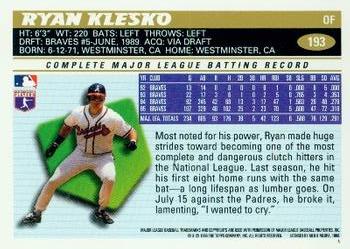 1996 Topps #193 Ryan Klesko Back