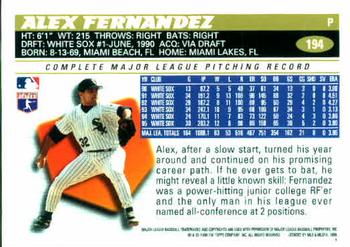 1996 Topps #194 Alex Fernandez Back
