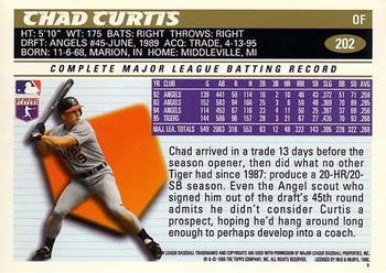 1996 Topps #202 Chad Curtis Back