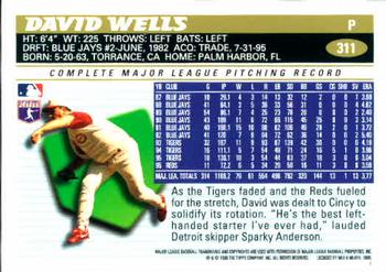 1996 Topps #311 David Wells Back