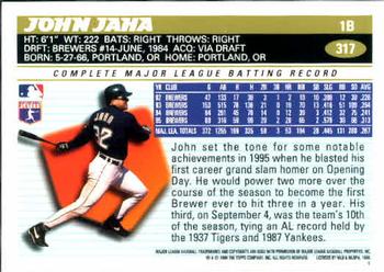 1996 Topps #317 John Jaha Back