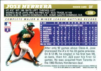1996 Topps #338 Jose Herrera Back