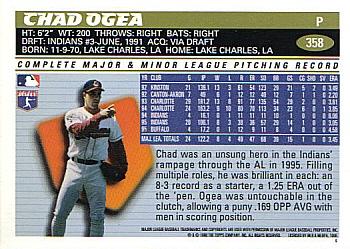 1996 Topps #358 Chad Ogea Back