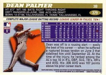 1996 Topps #379 Dean Palmer Back