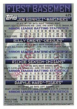 1996 Topps #425 Jim Bonnici / Billy Owens / Richie Sexson / Daryle Ward Back