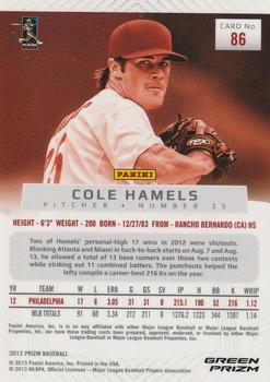 2012 Panini Prizm - Prizms Green #86 Cole Hamels Back