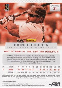 2012 Panini Prizm - Prizms Red #31 Prince Fielder Back