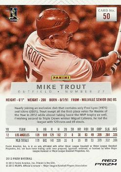 2012 Panini Prizm - Prizms Red #50 Mike Trout Back