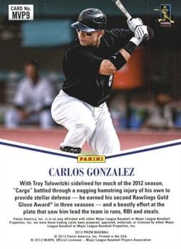 2012 Panini Prizm - Team MVP #MVP9 Carlos Gonzalez Back
