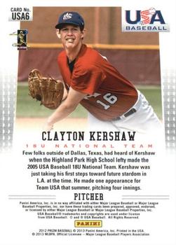 2012 Panini Prizm - USA Baseball #USA6 Clayton Kershaw Back