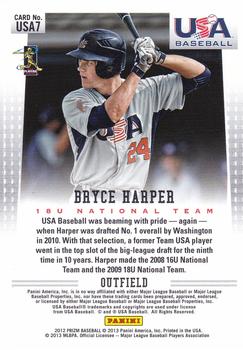 2012 Panini Prizm - USA Baseball #USA7 Bryce Harper Back