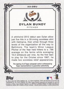 2013 Topps Museum Collection - Archival Autographs #AA-DBU Dylan Bundy Back