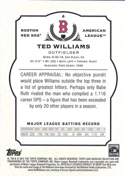 2013 Topps Museum Collection - Green #4 Ted Williams Back