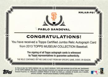 2013 Topps Museum Collection - Momentous Material Jumbo Relic Autographs #MMJAR-PS1 Pablo Sandoval Back