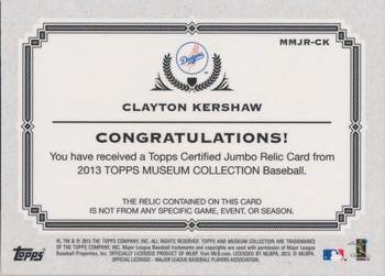 2013 Topps Museum Collection - Momentous Material Jumbo Relics Gold #MMJR-CK Clayton Kershaw Back