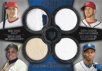 2013 Topps Museum Collection - Primary Pieces Four Player Quad Relics #PPFQR-10 Willie Mays / Ken Griffey Jr. / Bryce Harper / Mike Trout Front