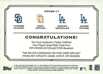 2013 Topps Museum Collection - Primary Pieces Four Player Quad Relics Copper #PPFQR-17 Yonder Alonso / Tony Gwynn / Adrian Gonzalez / Andre Ethier Back