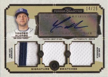 2013 Topps Museum Collection - Signature Swatches Triple Relic Autographs Gold #SSATR-YA Yonder Alonso Front