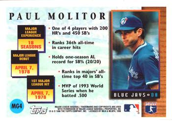 1996 Topps - Master of the Game #MG4 Paul Molitor Back