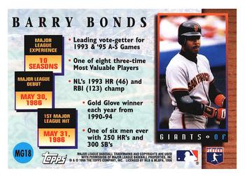 1996 Topps - Master of the Game #MG18 Barry Bonds Back