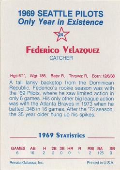 1983 Galasso 1969 Seattle Pilots #24 Federico Velazquez Back