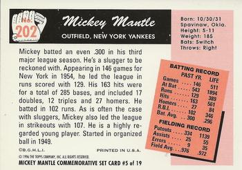 1996 Topps - Mickey Mantle Commemorative Reprints #5 Mickey Mantle Back