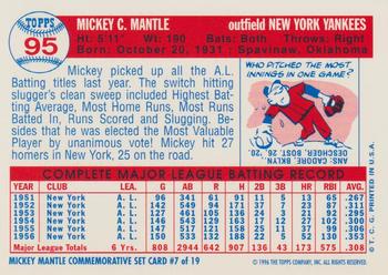 1996 Topps - Mickey Mantle Commemorative Reprints #7 Mickey Mantle Back