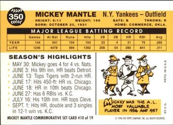 1996 Topps - Mickey Mantle Commemorative Reprints #10 Mickey Mantle Back