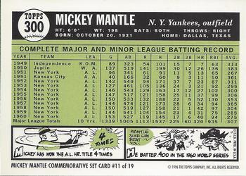 1996 Topps - Mickey Mantle Commemorative Reprints #11 Mickey Mantle Back