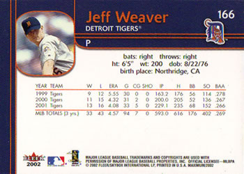 2002 Fleer Maximum #166 Jeff Weaver Back