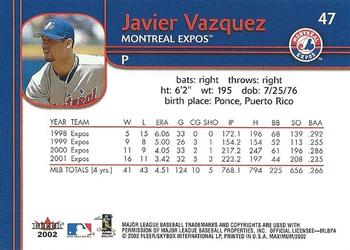2002 Fleer Maximum #47 Javier Vazquez Back