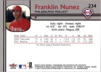 2002 Fleer Maximum #234 Franklin Nunez Back