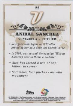 2013 Topps Tribute WBC #22 Anibal Sanchez Back