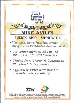 2013 Topps Tribute WBC #4 Mike Aviles Back