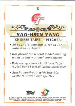 2013 Topps Tribute WBC #6 Yao-Hsun Yang Back