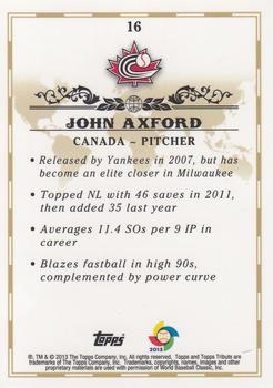 2013 Topps Tribute WBC #16 John Axford Back