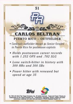 2013 Topps Tribute WBC #51 Carlos Beltran Back