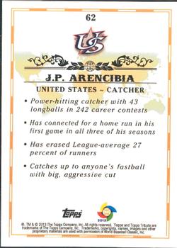 2013 Topps Tribute WBC #62 J.P. Arencibia Back