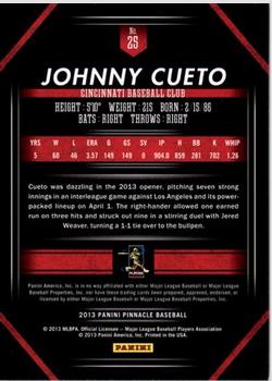 2013 Pinnacle #25 Johnny Cueto Back