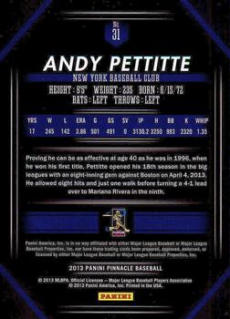 2013 Pinnacle #31 Andy Pettitte Back