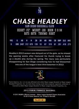 2013 Pinnacle #78 Chase Headley Back